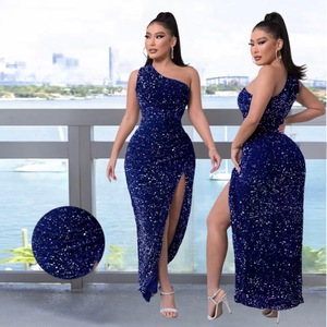 <strong>Sequin</strong> Embellished Fit and <strong>Flare</strong> With One Shoulder Detail in Evening Dress - Product Image 3
