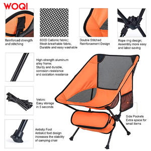 Chaise pliante de camping Woqi, tissu Oxford orange, structure en aluminium, chaise longue de jardin avec porte-gobelet et sac de rangement - Product Image 4