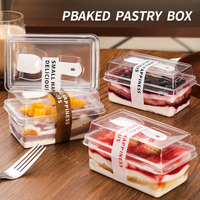 Boîte d'emballage alimentaire rectangulaire transparente jetable en PET écologique pour pain et gâteaux avec couvercle haut et cuillère, logo/graphisme personnalisable