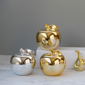 Decoración del hogar decoraciones de manzana de cerámica de lujo chapado en oro decoración moderna del hogar <span class=keywords><strong>arte</strong></span> de patrón Vertical para regalo de Navidad de boda - Product Image 2
