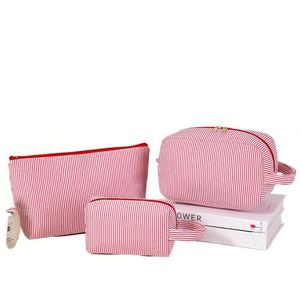 Custom Makeup Bag Cosmetic Bag for Women Travel Toiletry Stripe Cosmetic Bag - Product Image 1