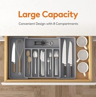 Plateau à ustensiles extensible très vendu pour la cuisine, rangement en plastique réglable pour cuillères, fourchettes, couteaux