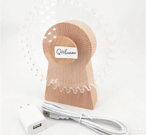 Boîte à musique rotative moderne en bois avec LED, cadeau créatif, lampe de chevet à éolienne rechargeable par USB, décoration d'intérieur - Product Image 2