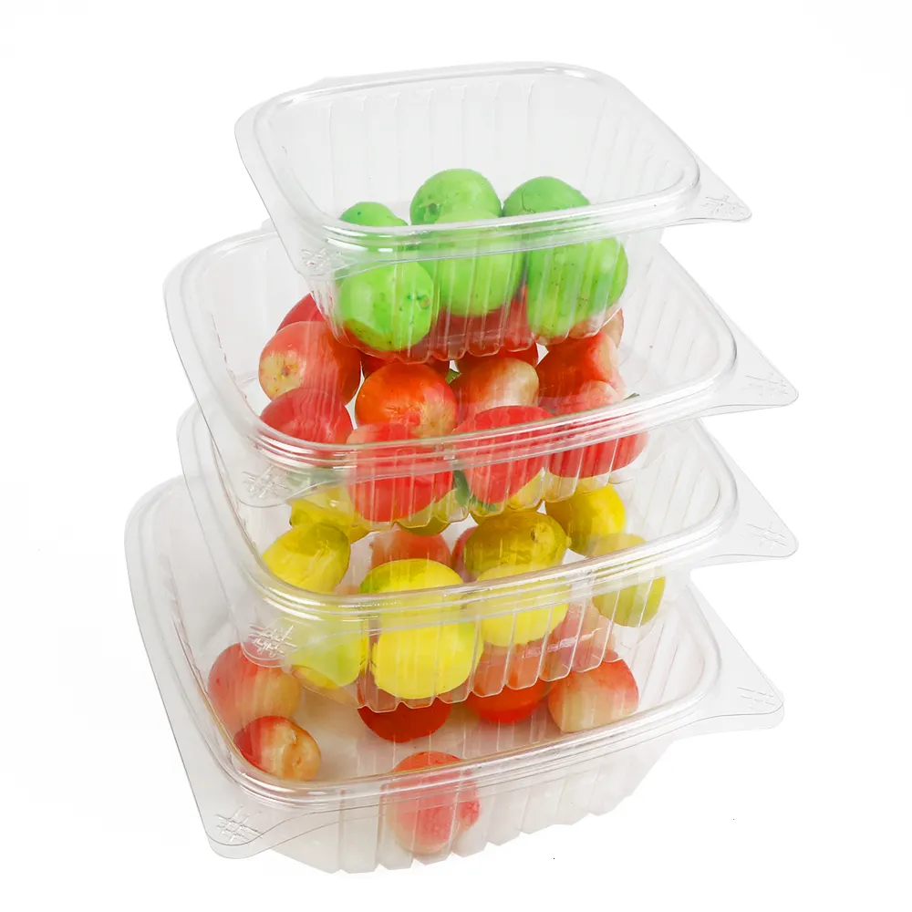 8oz 12oz 16oz 24oz 32oz 48oz kullanımlık şeffaf plastik PET menteşeli kapaklı meyve salata kutusu ambalaj Deli gıda konteyner