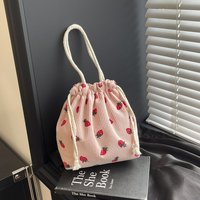 Style coréen mode mignon fraise impression petite pochette velours côtelé cordon voyage Portable cosmétique sac de rangement
