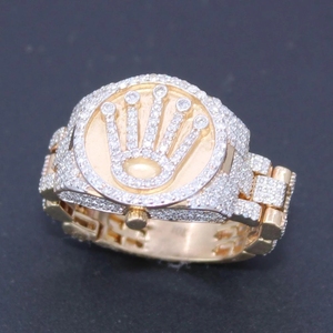 10K Gelbgold Plattierter Hip-Hop Schmuckring Kronenring Diamantring - Product Image 3