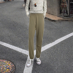 Pantalon décontracté en molleton mi-taille, longueur intégrale, respirant, couleur unie, pour l'automne, coupe régulière, taille élastique, joggers tricotés - Product Image 3