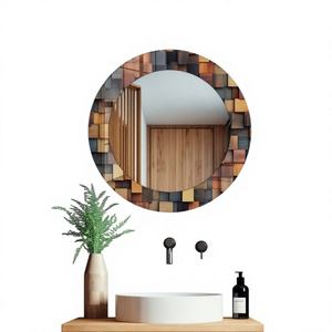 Espejo de Pared de Mosaico de Vidrio Ecológico Hecho a Mano, Multicolor, Decoración Industrial para Bodas, Vidrio Rojo Naranja Brillante de la India - Product Image 1