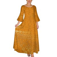 Robe longue populaire pour femme, style tribal samoan noir et gris, imprimé tatouage, col rond, manches évasées 3/4, taille haute, grande taille