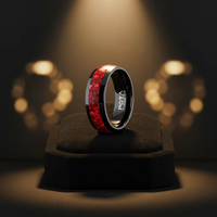 Bague de mariage en carbure de tungstène 8 mm, noire polie, sertie de grenat rouge, pour homme et femme, idéale pour les anniversaires et les fêtes