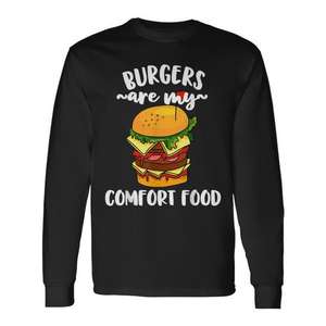 Les burgers sont ma nourriture de confort, t-shirt à manches longues avec citation de meme sur les hamburgers - Product Image 1