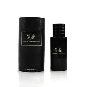 Wholesale Customized Logo Luxury 50ml Cylinder Parfum Bottle Black Round Empty Glass Perfume Bottles With Box