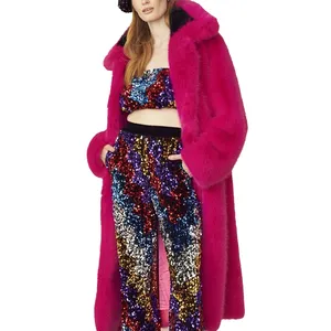 रंगों में लंबे फर कोट गुलाब गुलाबी रंग सर्दियों में महिलाओं के लिए गर्म फर कपड़े