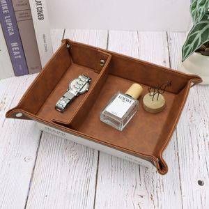 PU Leather Valet <b>Tray</b> Key Holder Desktop Organizer for Phone Wallet Coin Jewelry Premium <b>Storage</b> Box with Removable Compartment - Product Image 2