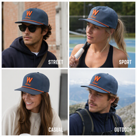 Casquette de baseball ajustable personnalisée bleu ardoise avec cordon tressé, broderie 3D orange, 5 panneaux, vente en gros OEM, faible MOQ