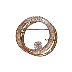Broche en laiton et zircon à double anneau, style coréen, luxe léger et simple, sensation haut de gamme, pour costume professionnel, accessoire de fixation - Product Image 4