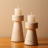 Ensemble de porte-bougies en travertin MAXERY, design sculptural minimaliste, décoration moderne Wabi-Sabi pour la maison