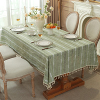 Nappe personnalisée imperméable en coton et lin avec broderie et franges, couverture décorative pour banquets de mariage et tables à manger à domicile