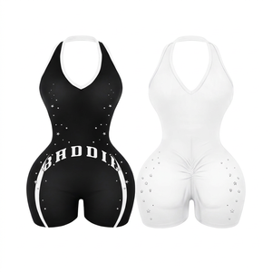 Body sans manches noir et blanc pour femme, col licou, imprimé étoiles en strass, style Baddie, doux, pour le printemps et l'été, tenue de sport - Product Image 1