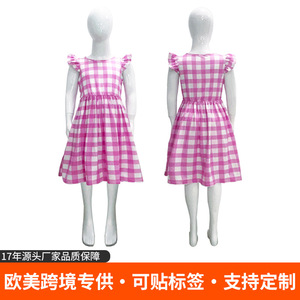 Pink Gingham Check <b>Dress</b> For Girls A-Line Sleeveless Cute Style Children Clothing - Product Image 4