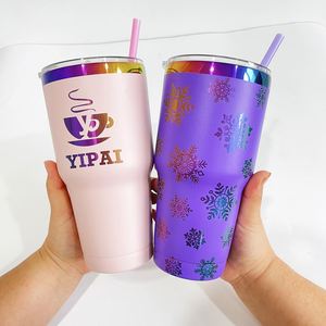 Customized Holiday Promotion Gift 30oz Holographic Powder Coated rainbow Plated Tumblers <b>Coffee</b> Mugs Water <b>Bottle</b> - Product Image 2