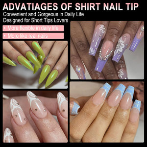 240 faux ongles carrés en ABS, semi-mat, anti-rayures, fins, style français, pour nail art - Product Image 5