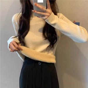 <span class=keywords><strong>Pull</strong></span> en polaire tricoté pour <span class=keywords><strong>femme</strong></span> - Chaleur automne et hiver - <span class=keywords><strong>Sous</strong></span>-vêtement épais à <span class=keywords><strong>col</strong></span> semi-haut - Product Image 3