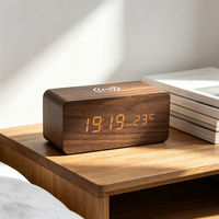Slimme Houten Led Wekker Draadloos Opladen Digitale Tafelklok Kleurrijke Spraakgestuurde Display Led Temperatuur