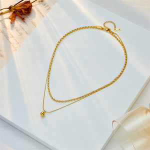 Double Layered Beaded Pendant Necklace Gold Chain Ball Shape Geometric Design Clavicle Jewelry Fashion Minimalist Style - Product Image 2