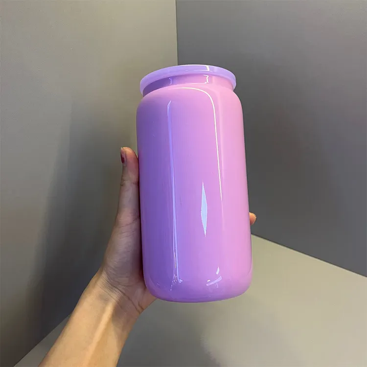 16OZ Drinking Glass Cup Mason Mug Colored Body Glass Mug Colored Lid Straw Mug