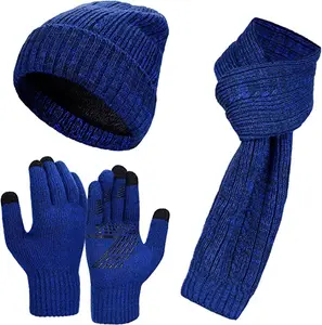 Wholesale Custom Logo 100%Acrylic 3PCS Winter Warm Thermal Knit Hat Scarf And Gloves Set For Women Men
