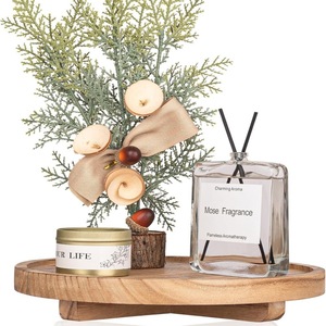 Solid Wood Round Decorative <b>Tray</b> For Succulent Plants Toiletries <b>Storage</b> Display Rack - Product Image 5