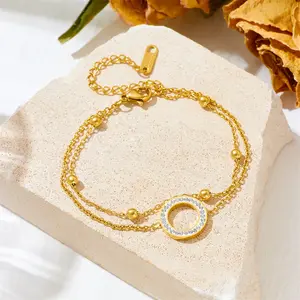 Pulseiras de ouro 18K com pingente de moda europeia, pulseiras de aço inoxidável com numeral romano