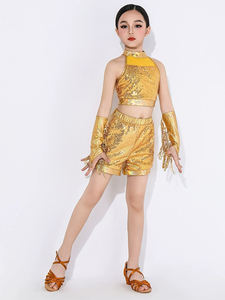 Traje de Baile Latino y Jazz <span class=keywords><strong>para</strong></span> Niñas, con Lentejuelas y Borlas, <span class=keywords><strong>Dos</strong></span> Piezas, Poliéster, <span class=keywords><strong>para</strong></span> Presentaciones y Competiciones - Product Image 1