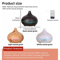 Humidificateur d'Air Portable à Grain de Bois 500ml, Ultrasonique Intelligent avec LED, Télécommande pour Maison et Bureau, Diffuseur d'Huiles Essentielles et Aromathérapie