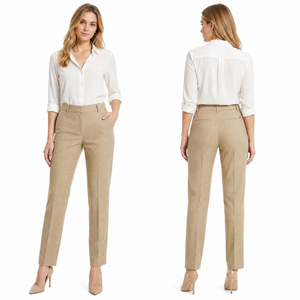 <span class=keywords><strong>Pantalon</strong></span> décontracté pour <span class=keywords><strong>femme</strong></span>, <span class=keywords><strong>kaki</strong></span>, <span class=keywords><strong>taille</strong></span> mi-<span class=keywords><strong>haute</strong></span>, respirant, écologique, tissé, ODM, printemps, double pli, coton et polyester - Product Image 2
