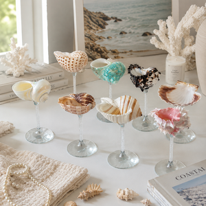 Décorations de fête de mariage Pafu, faites à la main, en coquillages naturels, style côtier, centre de table, verre à vin en coquillages côtiers - Product Image 2
