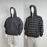 Vêtement sur mesure pour homme, veste réversible en coton lourd, coupe ample, délavage acide, effet usé, sweat à capuche à carreaux