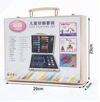 Ensemble de 68 crayons de couleur et de feutres aquarelles en boîte en bois pour enfants, pour dessin, peinture, art, cadeau scolaire