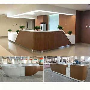 Custom Curved Wood Slice Reception Desk Luxury Modern Front Desk For 5 Star Hotel Lobby With Solid Wood Slat Design - Product Image 6