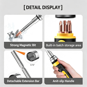 Ratchet <b>Screwdriver</b> <b>Set</b> 19 In 1 Phillips Bit Anti Slip Handle Magnetic Diy Repair Tool <b>Set</b> S2 Alloy Steel Chrome Plated - Product Image 4