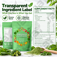 Poudre de superaliments à marque privée avec herbe de blé, spiruline, chlorelle, mélange de légumes et formule d'enzymes digestives