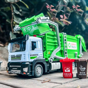 Camión de <span class=keywords><strong>Basura</strong></span> de Ciudad de <span class=keywords><strong>Juguete</strong></span> de Metal Fundido a Presión con Logotipo Personalizado, Color Verde 1:32, Gran Sonido, Luces y Puertas que se Abren, Vehículo de Ingeniería con Contenedor de <span class=keywords><strong>Basura</strong></span> - Product Image 4