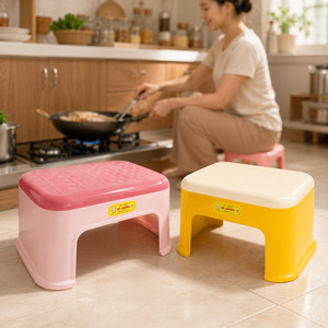 PP Plastic Eco-Friendly <b>Low</b> <b>Stool</b> Two Tone Checkered Design Removable Cover Lightweight Durable Ottoman Seat Bedroom School - Product Image 6