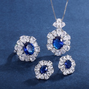 Fashion Jewelry Eco-friendly Copper 10*12MM Blue Square Cubic Zirconia Necklace Set for Women Timeless Elegance - Product Image 3