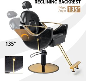 Modern Round Gold Metal Base cabelo equipamentos rosa couro barbeiro styling cadeira para salão de beleza loja - Product Image 6