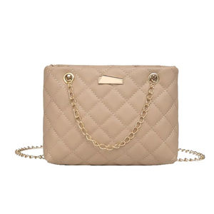 Bolso de Hombro de Moda para Mujer con Cadenas y Cierre de Cremallera, Material PU, Patrón de Rejilla de Diamantes, Duradero - Product Image 6