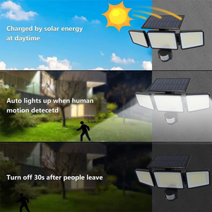 Năng lượng mặt trời mới cảm biến chuyển động đèn 302 <span class=keywords><strong>LED</strong></span> 3 đầu góc rộng lũ ánh sáng năng lượng mặt trời đèn tường cho vườn ngoài trời - Product Image 3