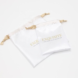 High Quality Logo Printed Satin Dust Gift Wig Drawstring Jewelry Pouch <b>Extension</b> Silk Satin Hair Bag - Product Image 3
