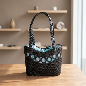 Women's Handmade Bohemian <b>Straw</b> Tote Bag From Bali with Embroidery Panelled Design Open Top Daily Use - Product Image 1